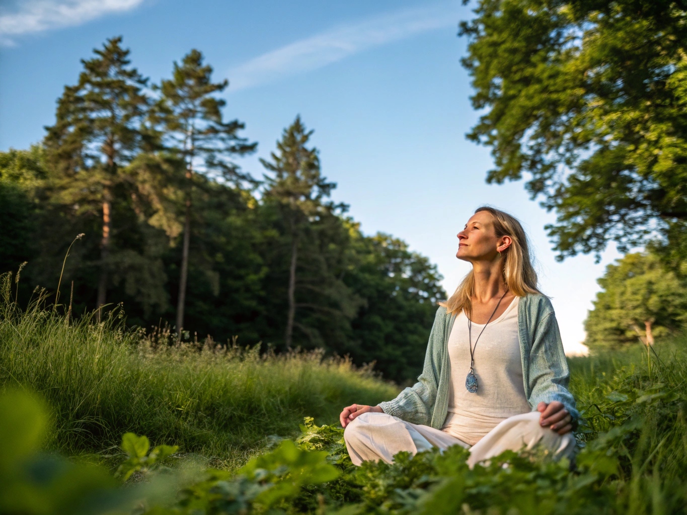 Person der mediterer i naturen