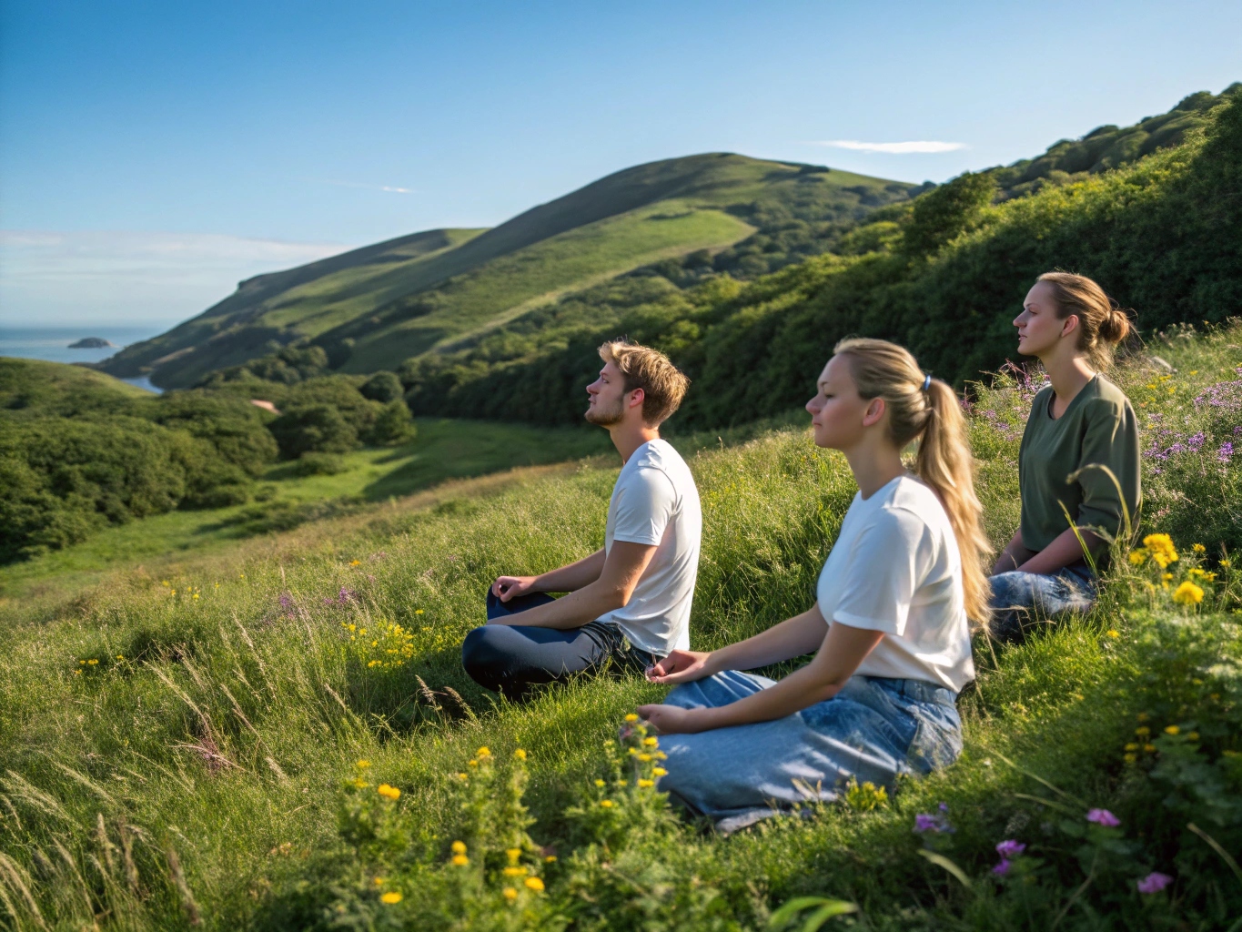 Gruppe meditation i en naturskøn omgivelse